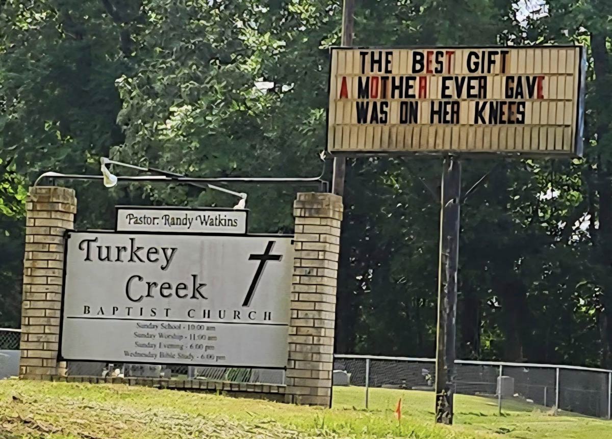 Actual Church Sign in Hughes Spring, TX