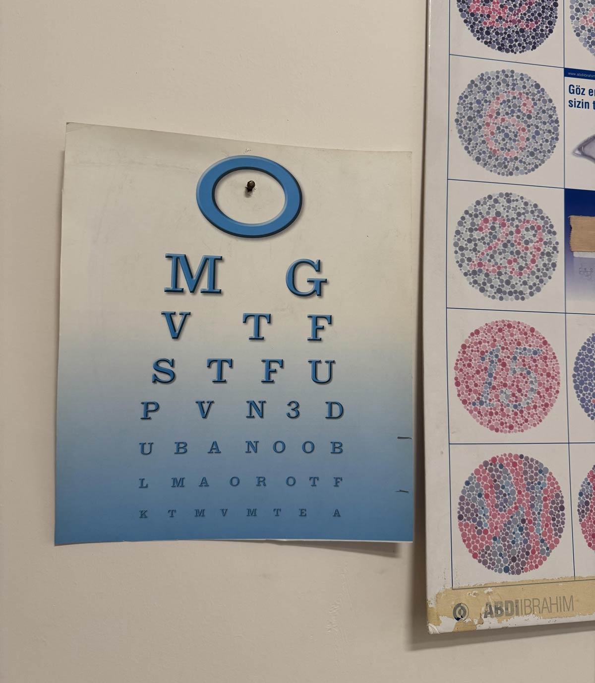 Eye testing card in DR’s room