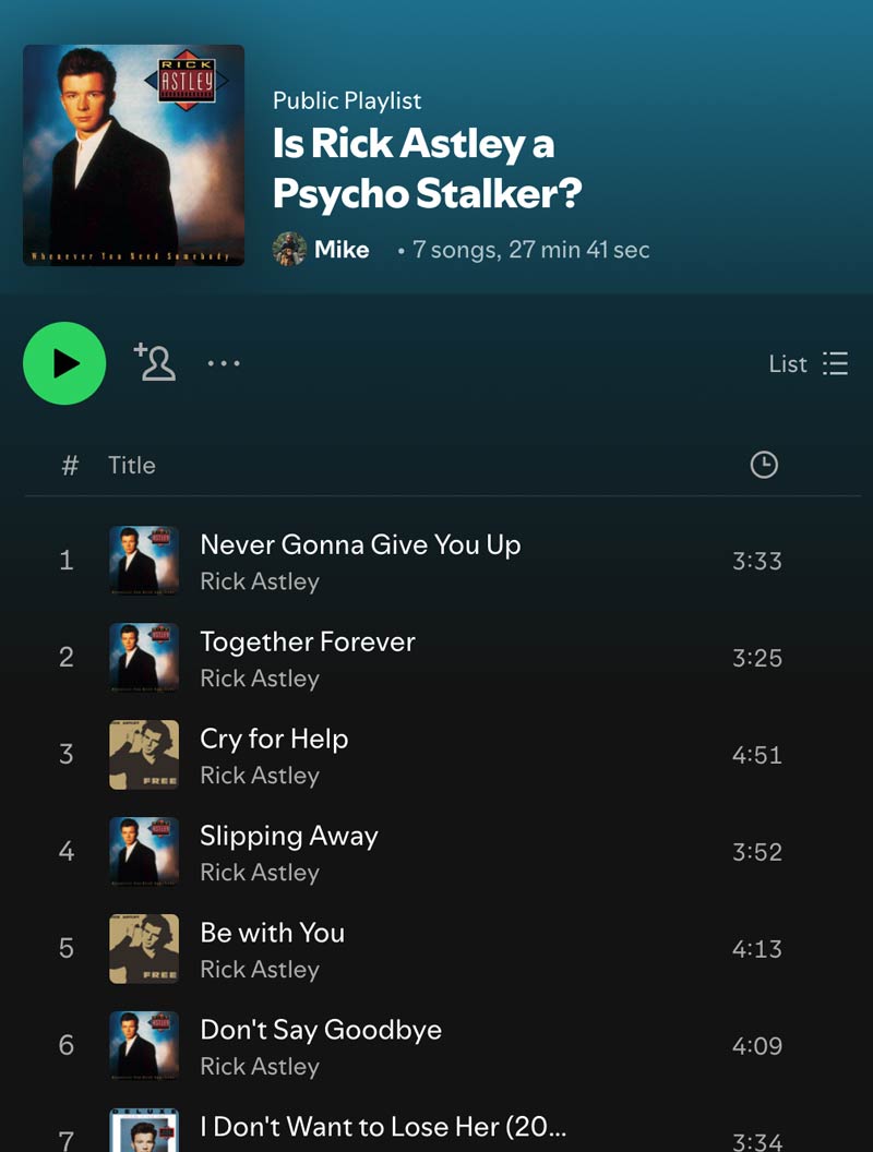 Is Rick Astley a Psycho Stalker?