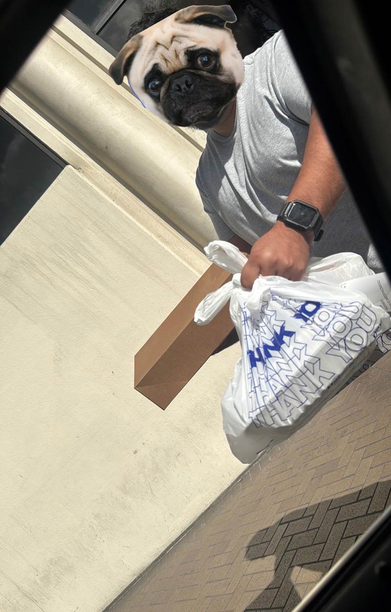 Ok, but make sure I’m not in the confirmation picture holding all this food - Me to the delivery driver