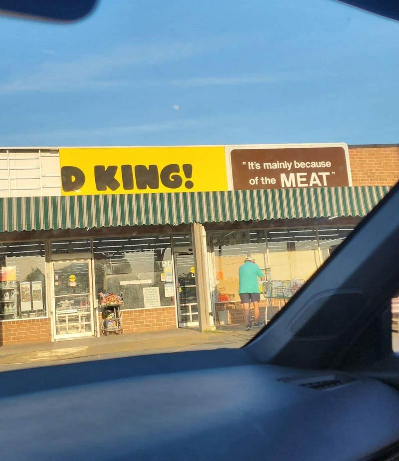 Part of the sign fell off at grocery store near my parents