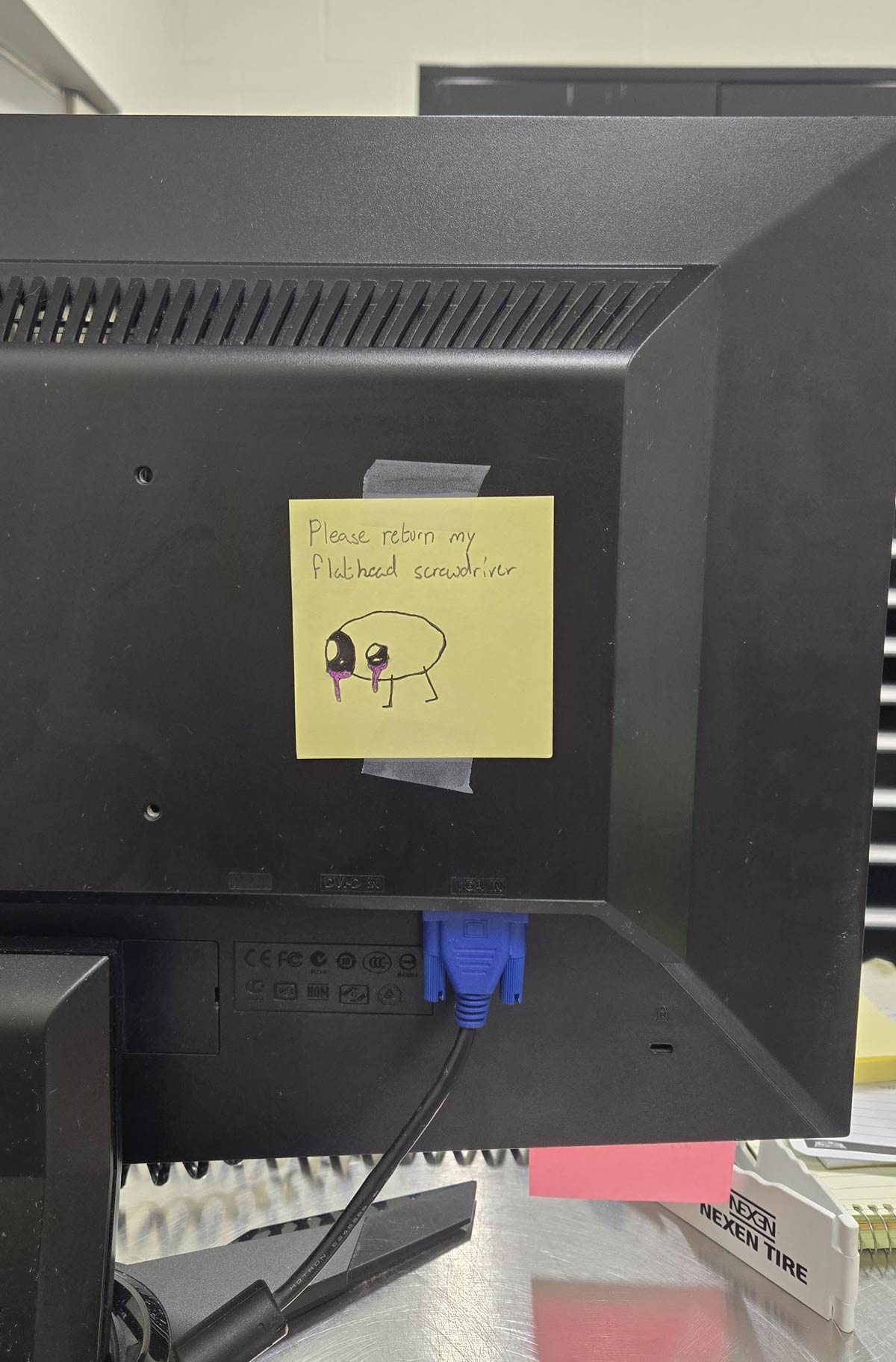 Someone stole my screwdriver at work, so I made this note on my computer