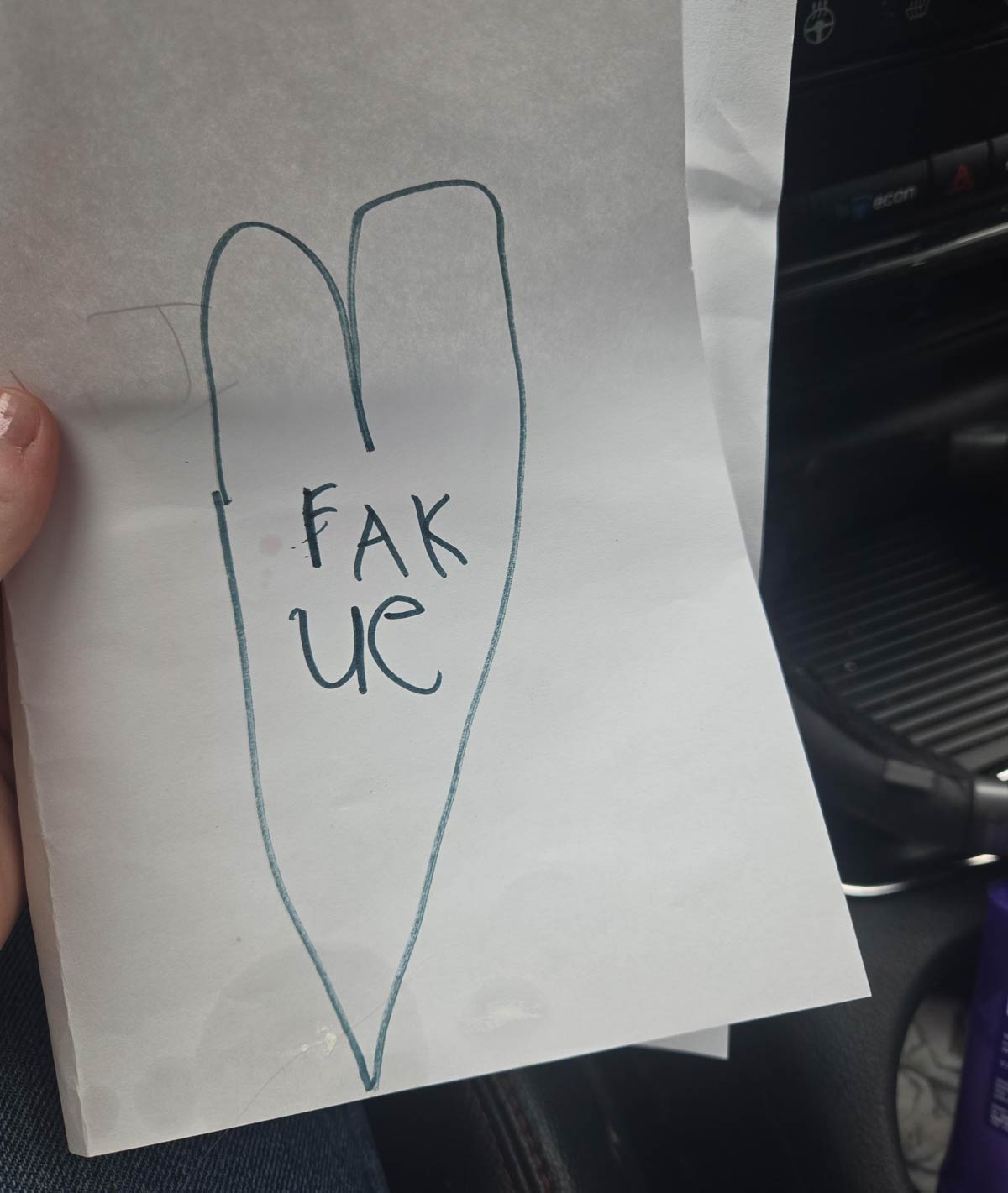 Daughter tried to write dad a thank you note. She pronounces thank you as fank you, and tried to sound out how it's spelt