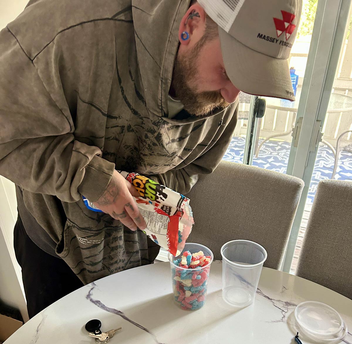 My brother-in-law meal prepping before he cuts hay