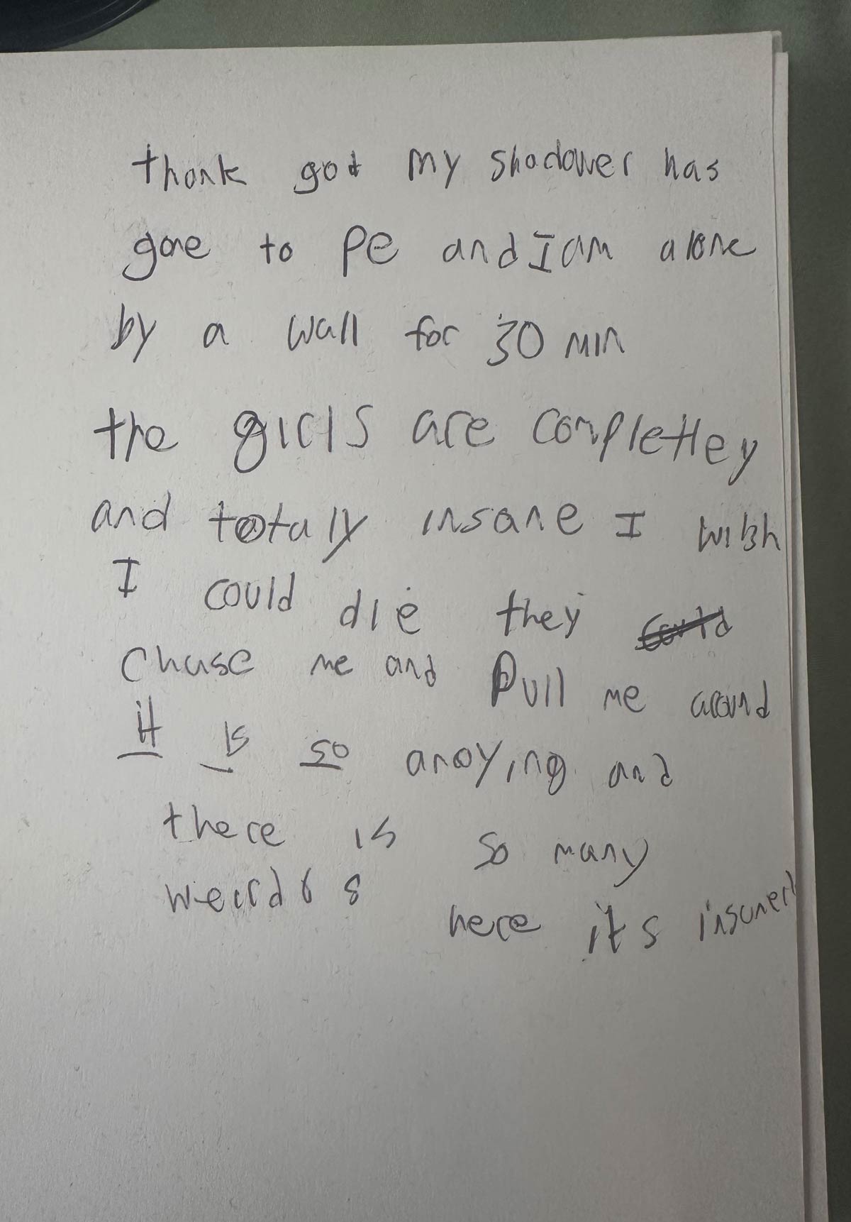 A journal entry from my first day in sixth grade