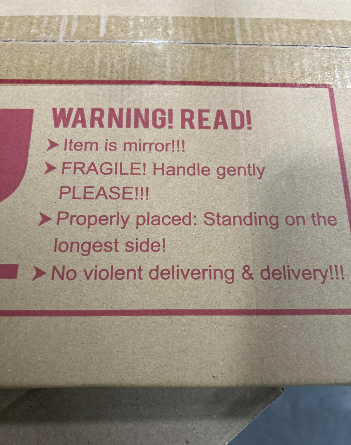 This fragile item warning on a box