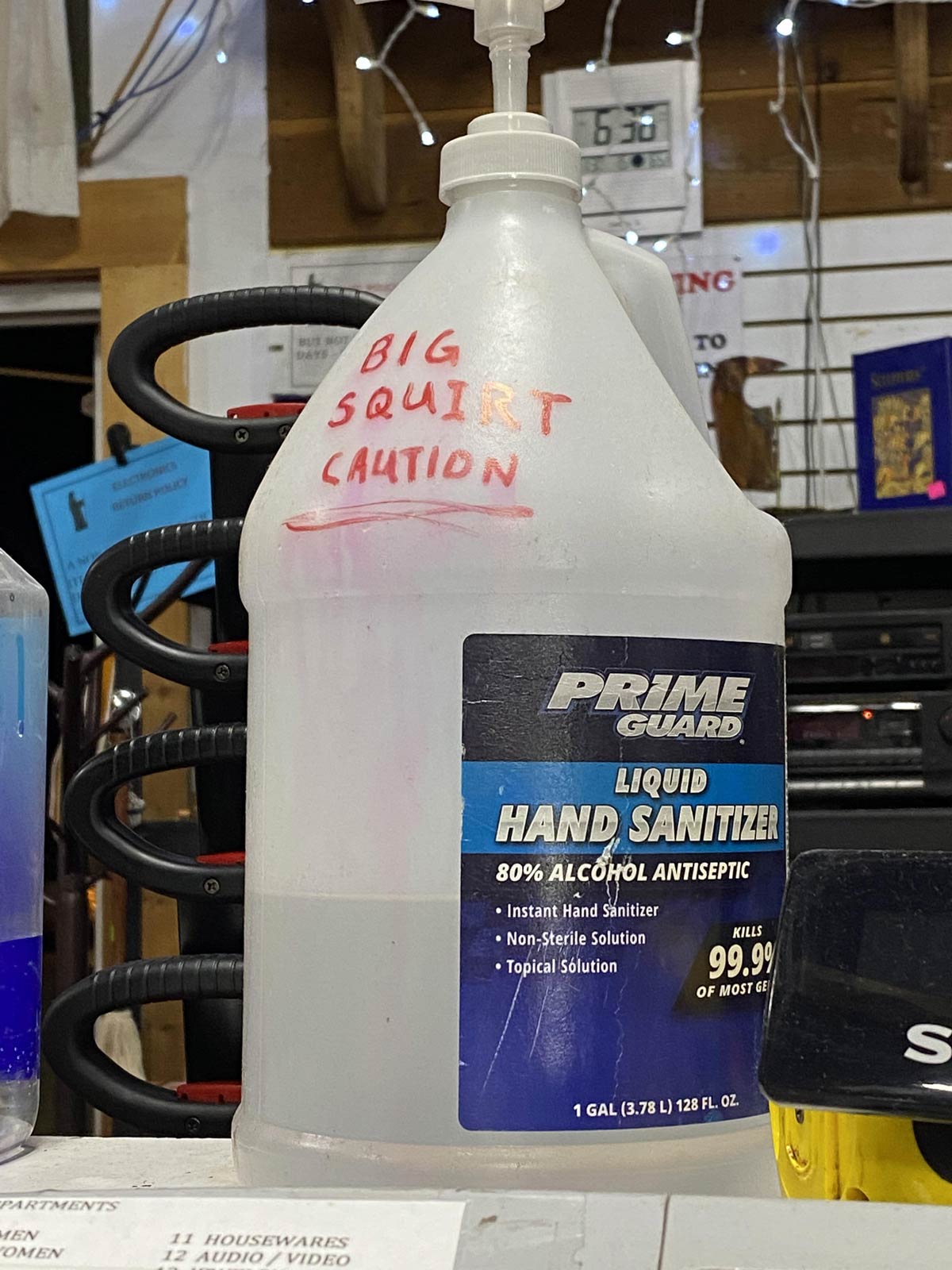 My boss put a warning on the sanitizer
