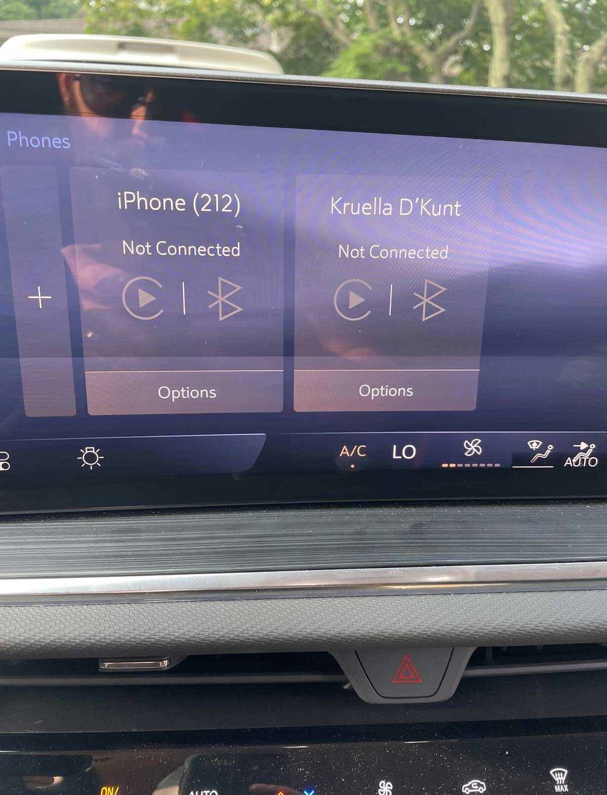 Previously paired phones on rental cars are always a hoot
