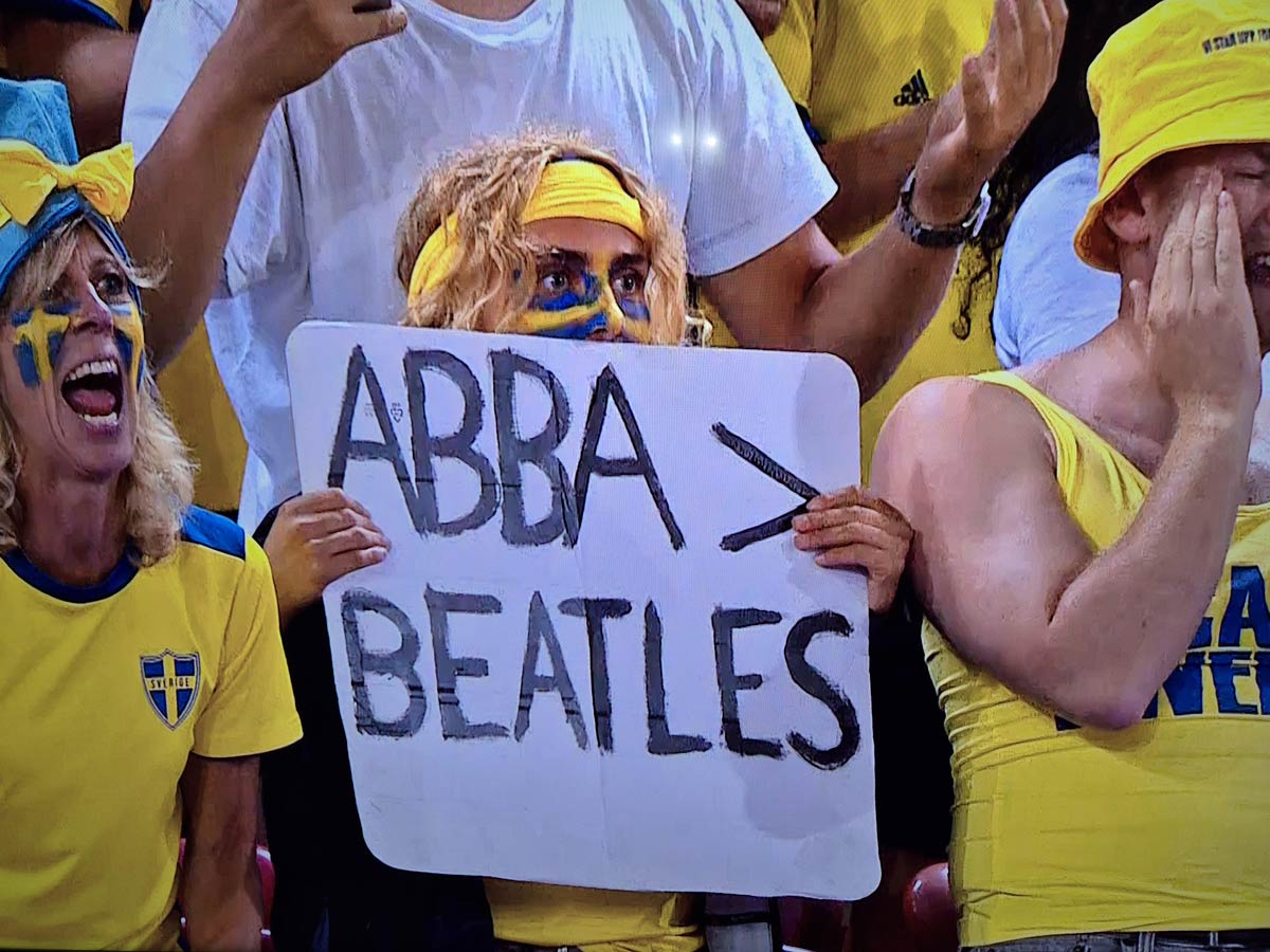 A fan's hand-painted sign seen during the Sweden-England penalty shoot-out at Women's Euro 2025
