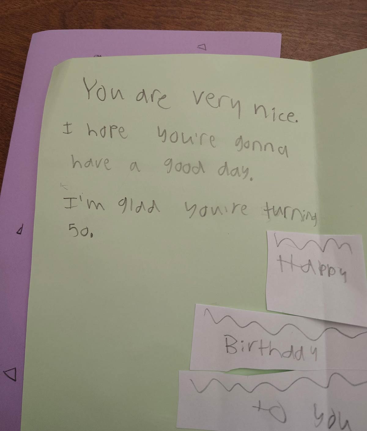 My son's birthday card to me