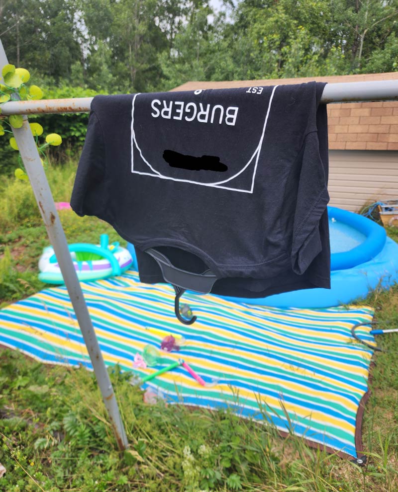 Told my son to use a hanger to dry his shirt faster