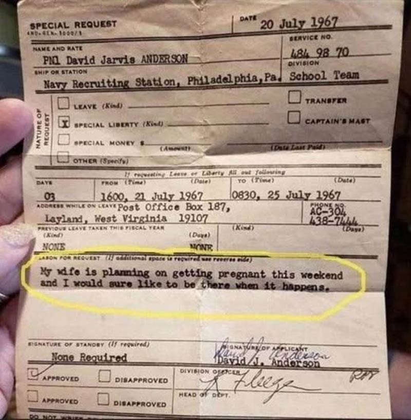 A Sailor's request for an extraordinary leave of absence, 1967