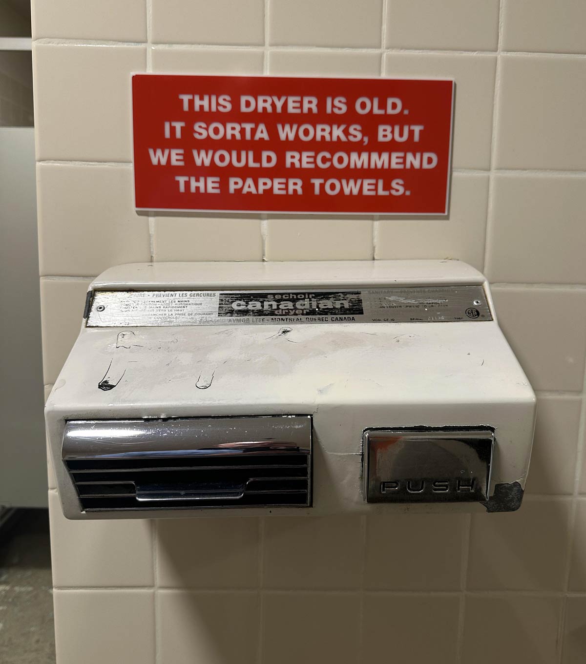 This old fan in a new bathroom