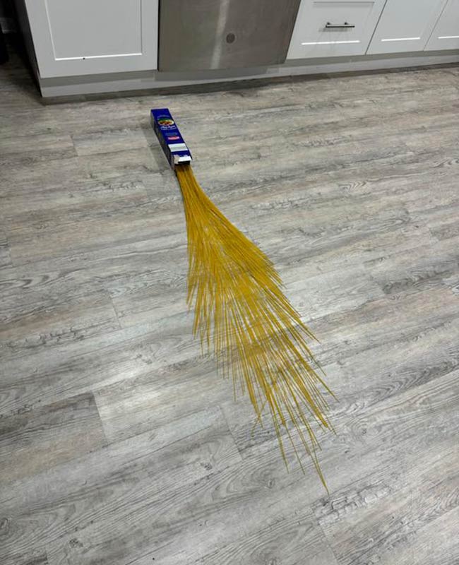 The way this pasta spilled after falling