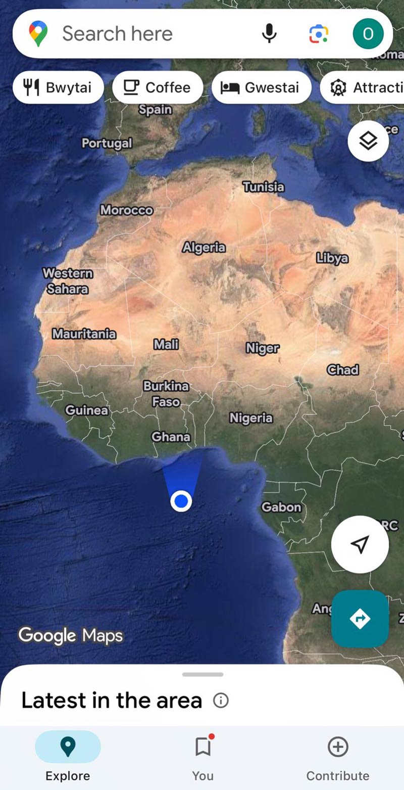 Whilst driving from Cardiff to Neath Google Maps suddenly placed me off the coast of Africa