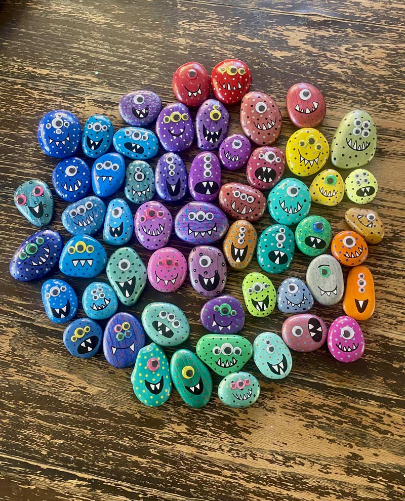 I painted some monster rocks to hand out for trick or treating this ...